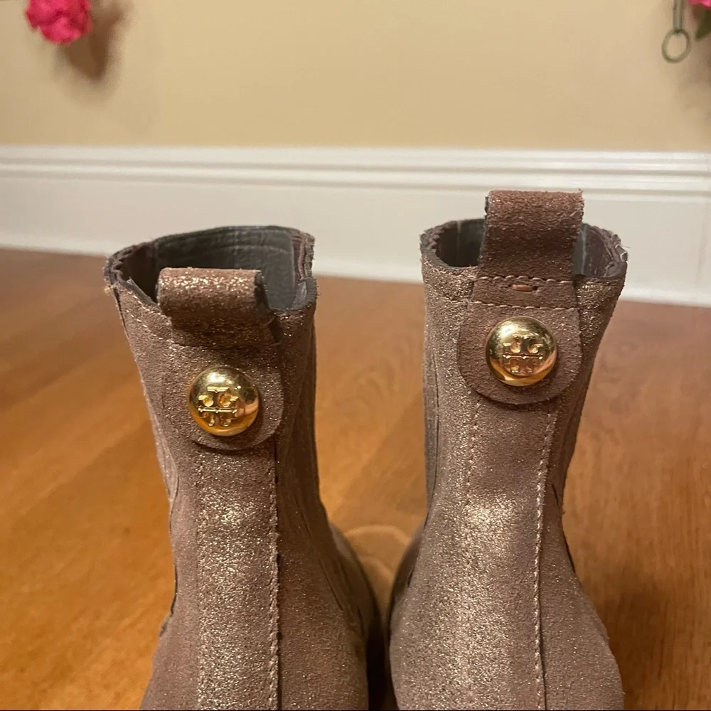 Tory Burch Chelsea Gold Slip On Heeled Boot